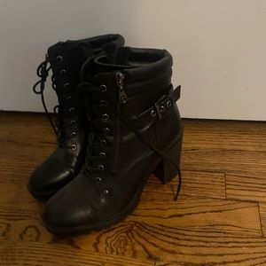 Black high heel combat boots
